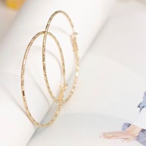 🆕 Boho Gold Tone Bamboo Print Hoop Earring